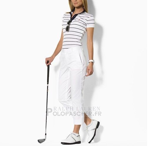 Ralph Lauren Femme Mesh Polo Stripe Polo Blanc